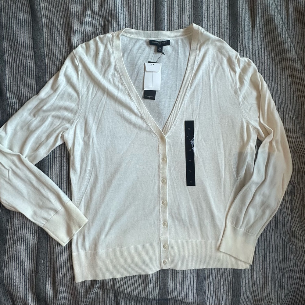 Banana Republic Factory Women's Washed White Cardigan Sweater